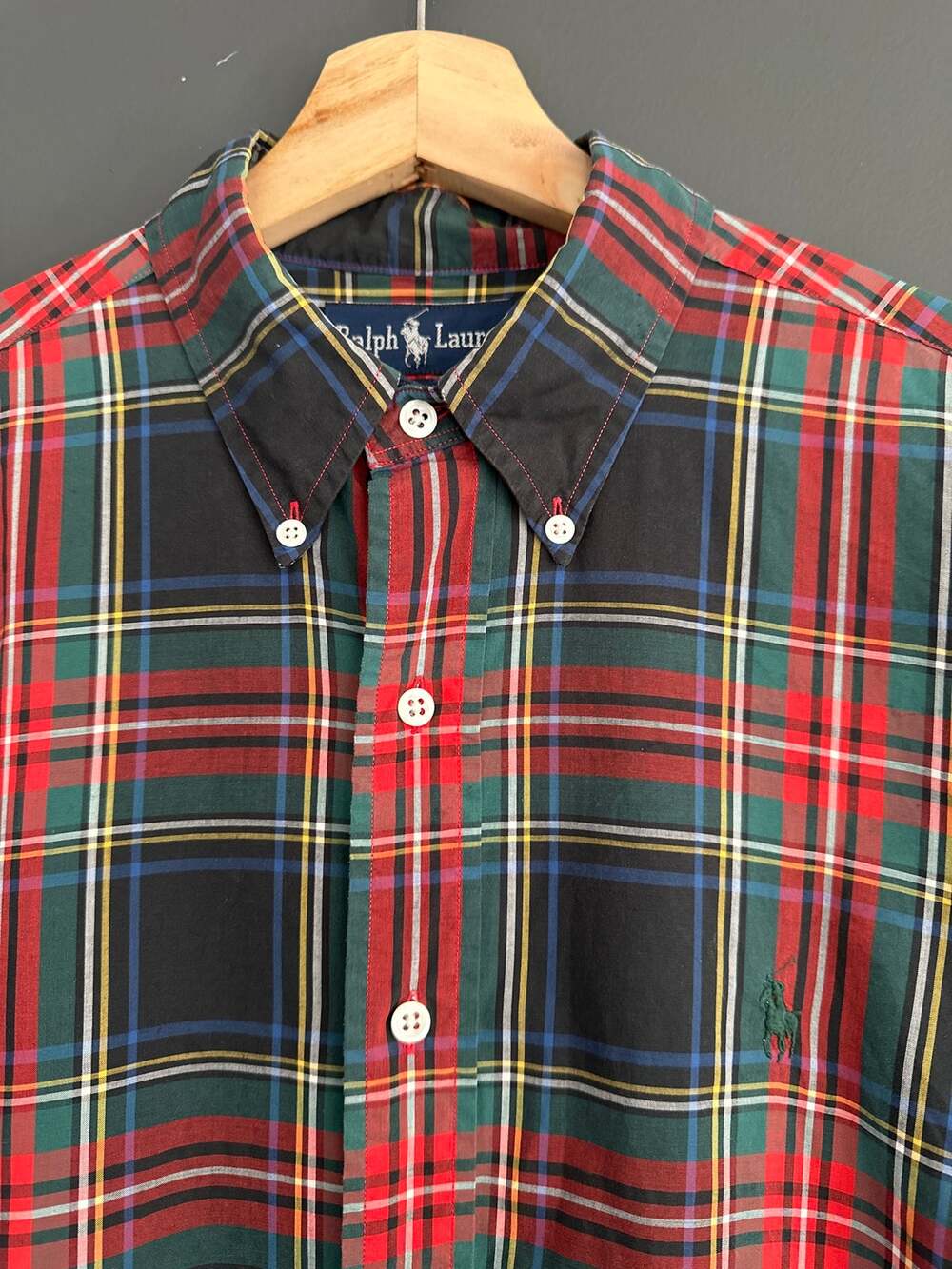 Vintage 90s Ralph Lauren Tartan Plaid 100% Cotton Button Down Shirt Size Large